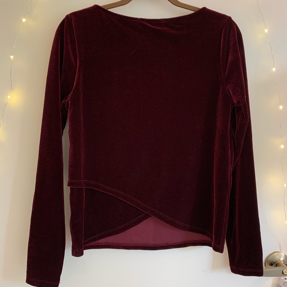 Harlowe & Graham Velvet Wine Long Sleeve Blouse